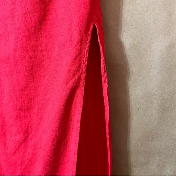 Urban Outfitters | Red Linen Strapless Midi Dress Leg Slit Column Dress Size S - Picture 7 of 13